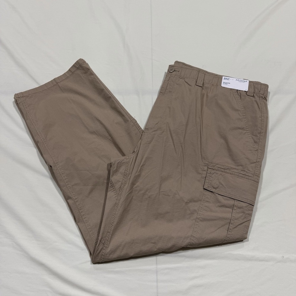 Arizona Pants Mens Sz 3XLT Beige Cargo Skater‎ Flex Straight Relaxed Fit Twill